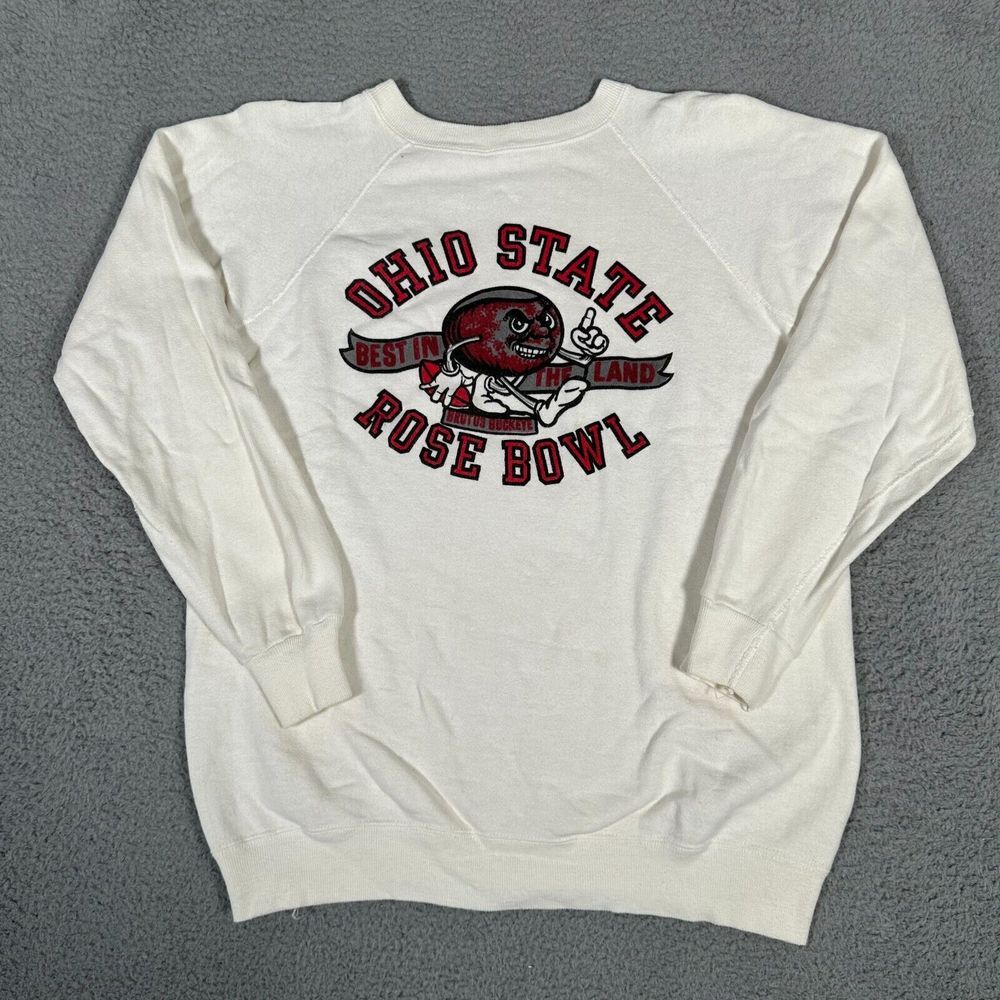 Vtg Ohio State Buckeyes Sweatshirt Adult‎ Large Cream Velva Sheen 60s 70s Brutus